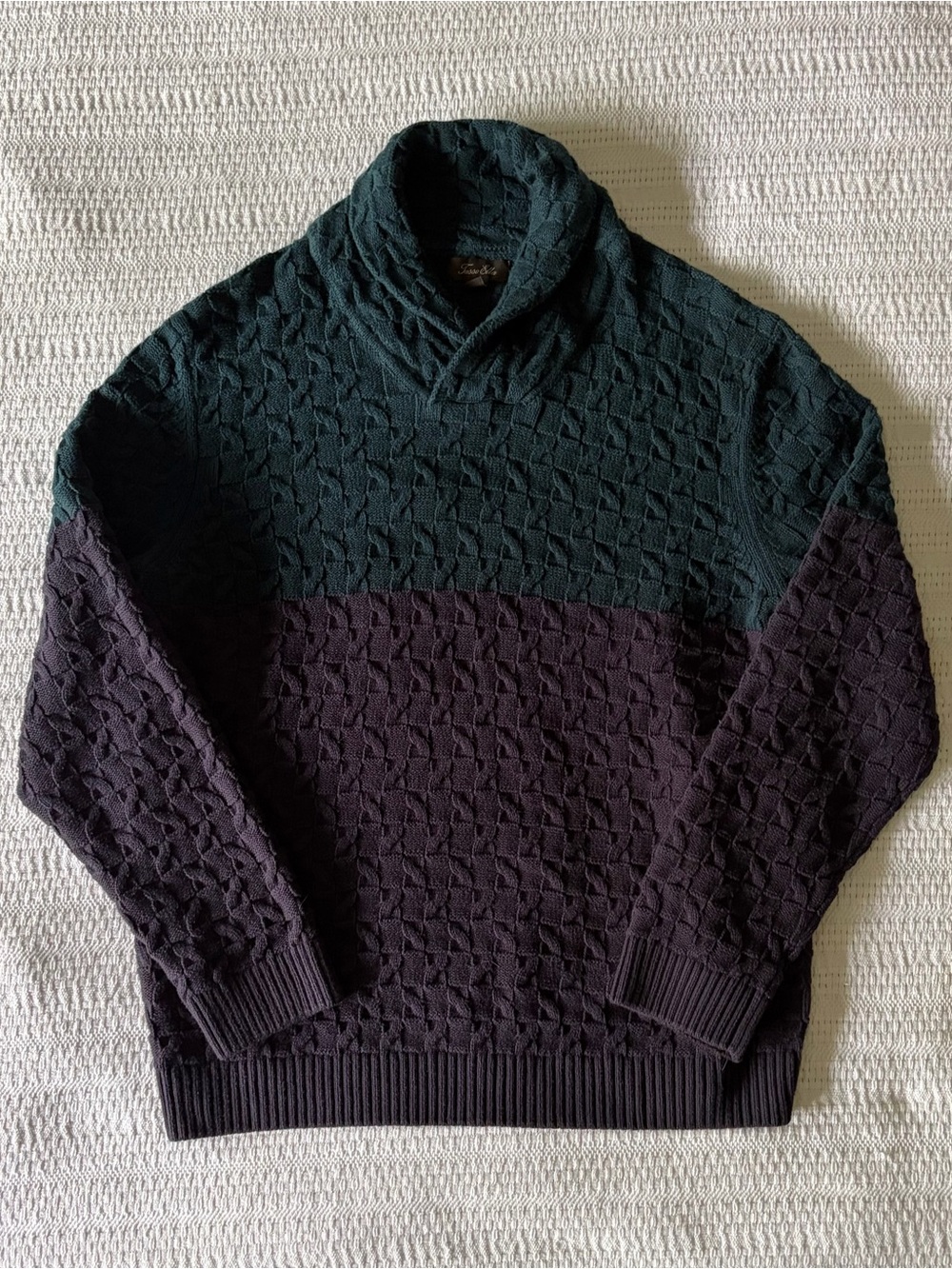 Tasso Elba Cotton Men's Colorblock Turtleneck Sweater in Teal & Plum